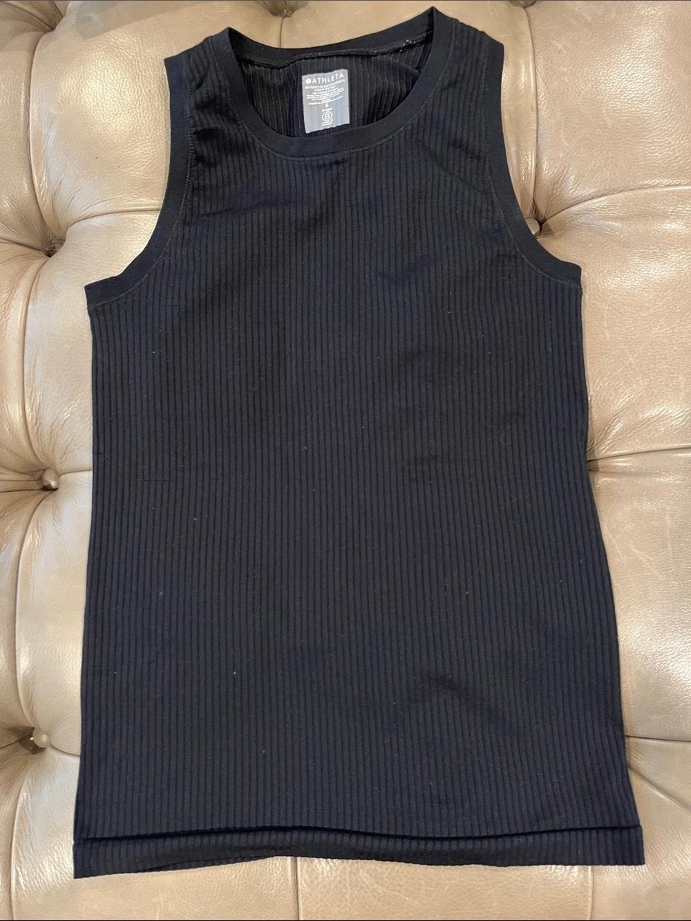 Athleta Black Ribbed Sleeveless Crew Tank